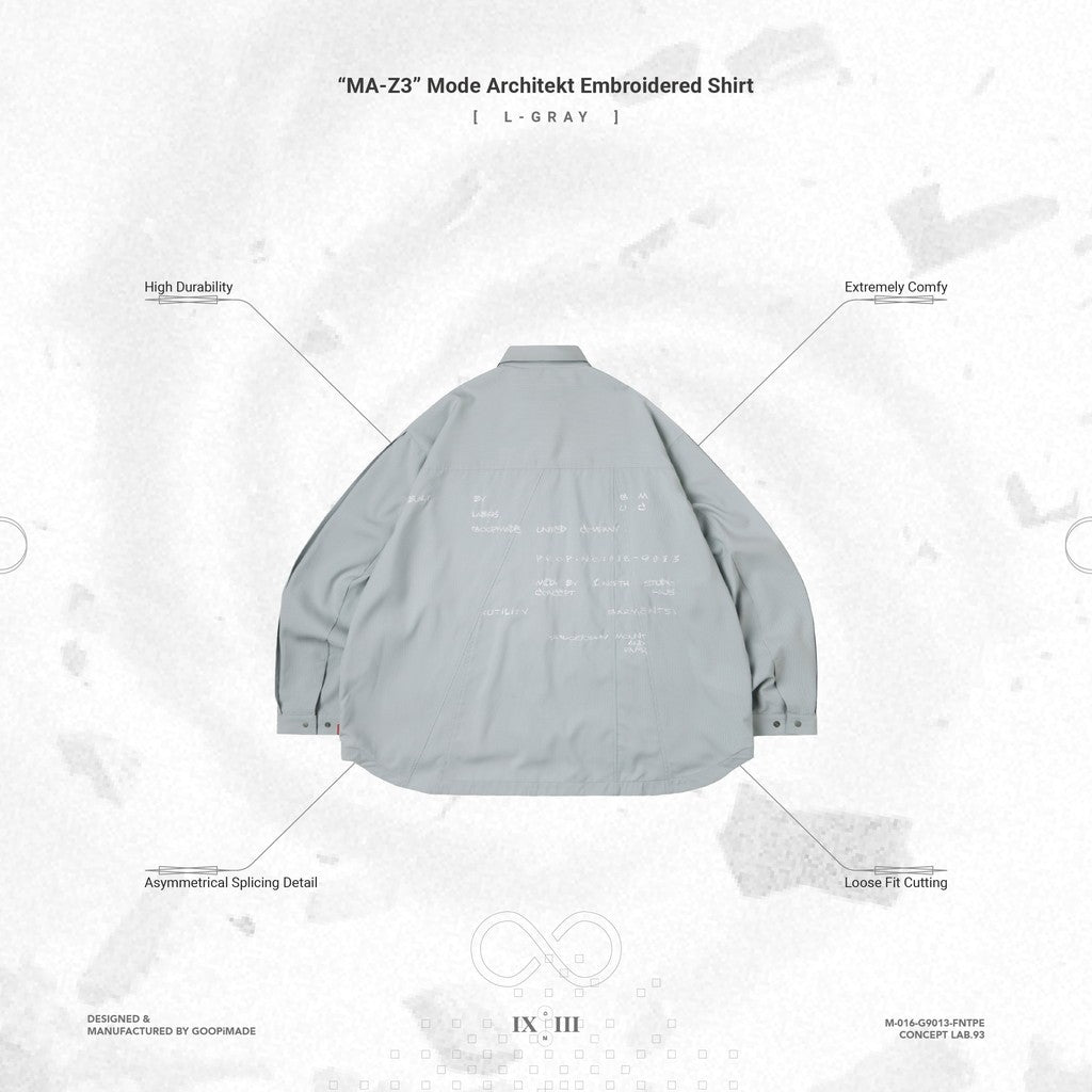 「MA-Z3」 時尚建築師刺繡襯衫 #L-灰色 [GOOPI-24AW-OCT-01]
