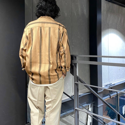 STRIPED OPEN COLLAR SHIRT L/S ( TYPE-1 ) #BROWN [24FW-WMS-OC05]