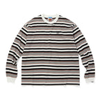 EMBROIDERED LOGO MULTI BORDER L/S T-SHIRT #BROWN / WHITE [CCC-253C007]