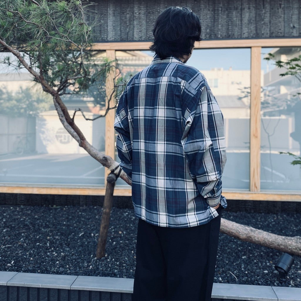 TECH SPORTS OPEN COLLAR SHIRT L/S BIG TARTAN #NAVY [BE-81026W]