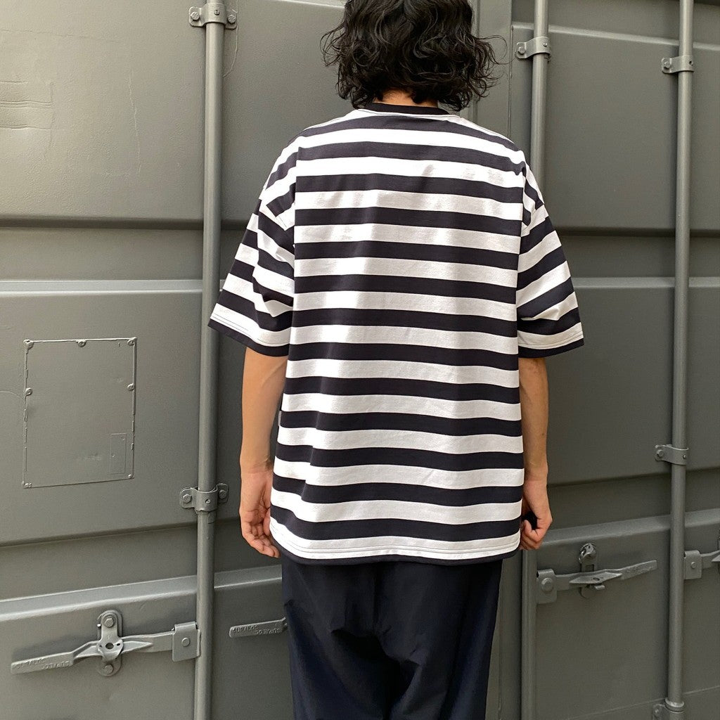 TECH DRAWSTRING BORDER S/S TEE #WHITE/NAVY [BE-36024]