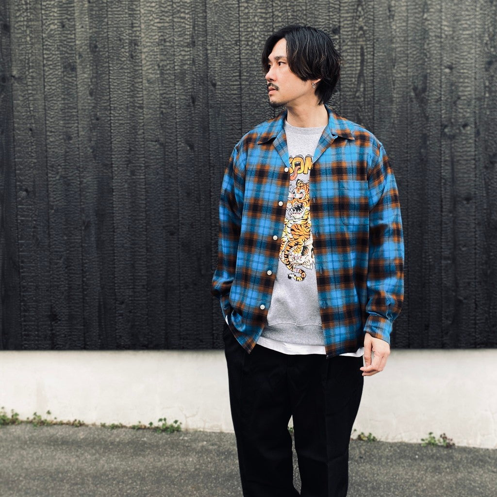 OMBRE CHECK OPEN COLLAR SHIRT L/S ( TYPE-1 ) #BLUE [26SS-WMS-OC11]