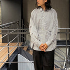 TECH REGULAR COLLAR SHIRT L/S STRIPE #WHITE / NAVY [BE-83024W]