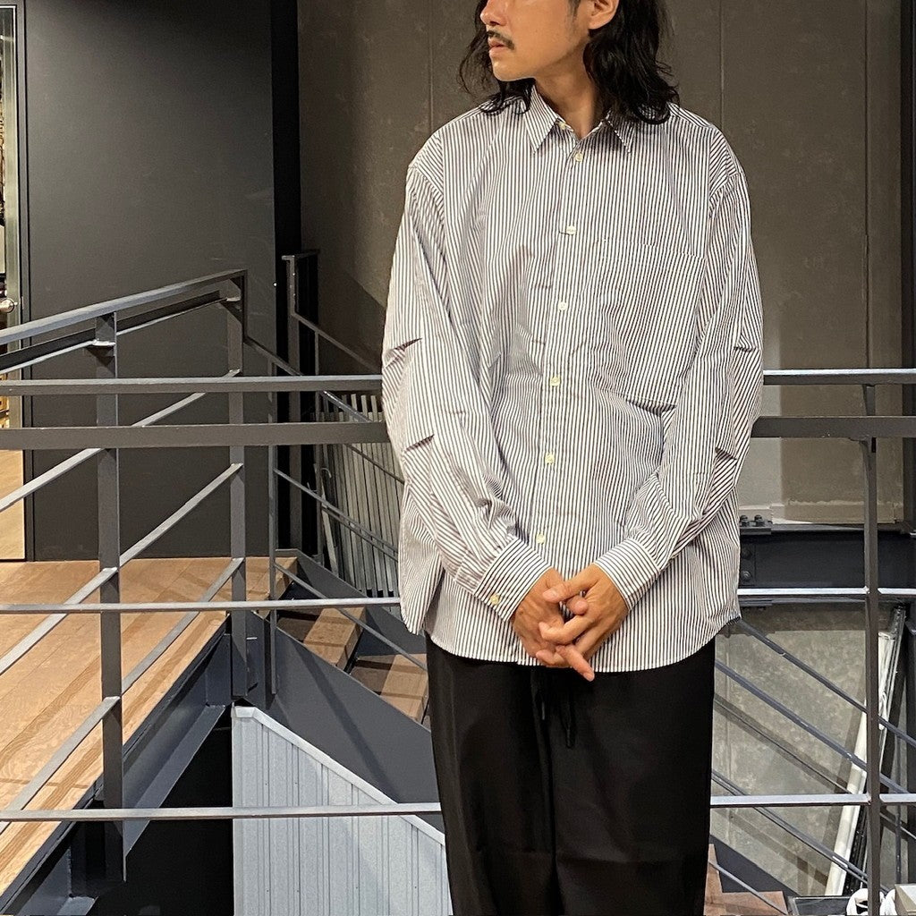 TECH REGULAR COLLAR SHIRT L/S STRIPE #WHITE / NAVY [BE-83024W]