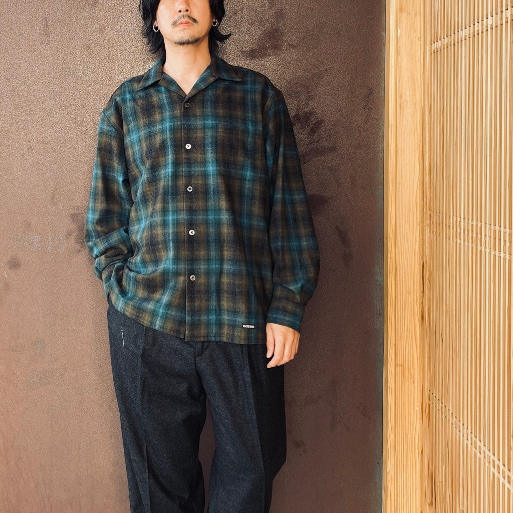 PENDLETON | WOOL OMBRE CHECK OPEN COLLAR SHIRT L/S ( TYPE-1 ) #BROWN / BLUE [26FW-WMS-PE01]
