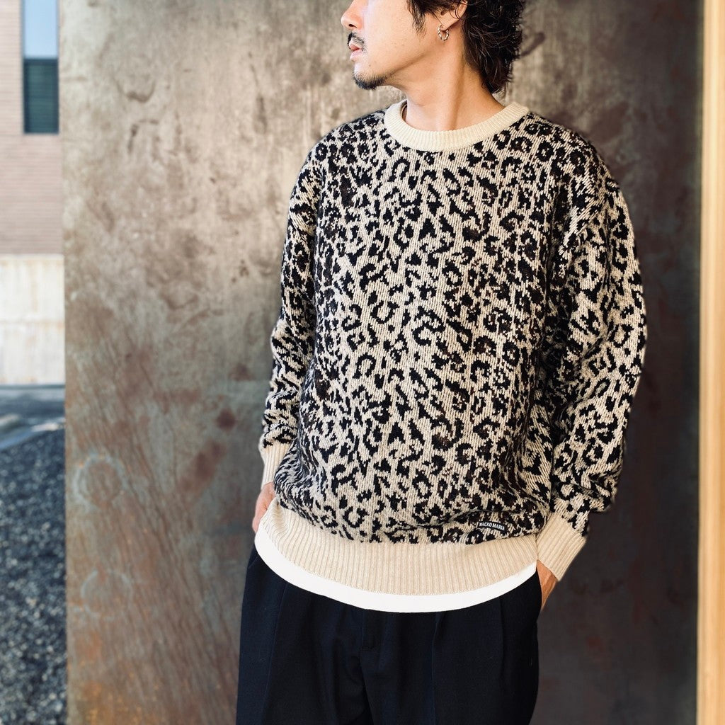 LEOPARD MOHAIR CREW NECK SWEATER #IVORY [25FW-WMK-KN07]
