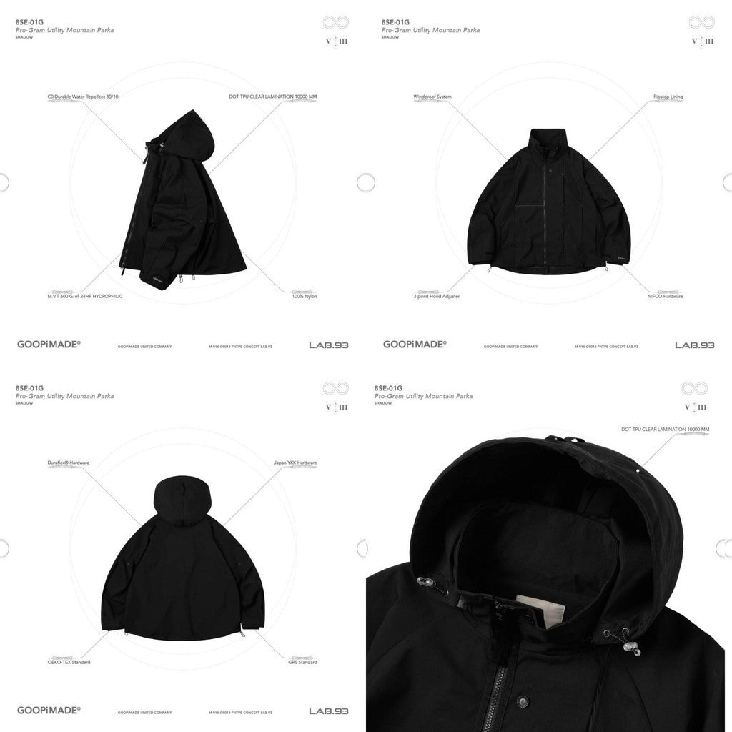 "8SE-01G" 專業實用登山派克大衣 #SHADOW [GOOPI-24AW-DEC-02]