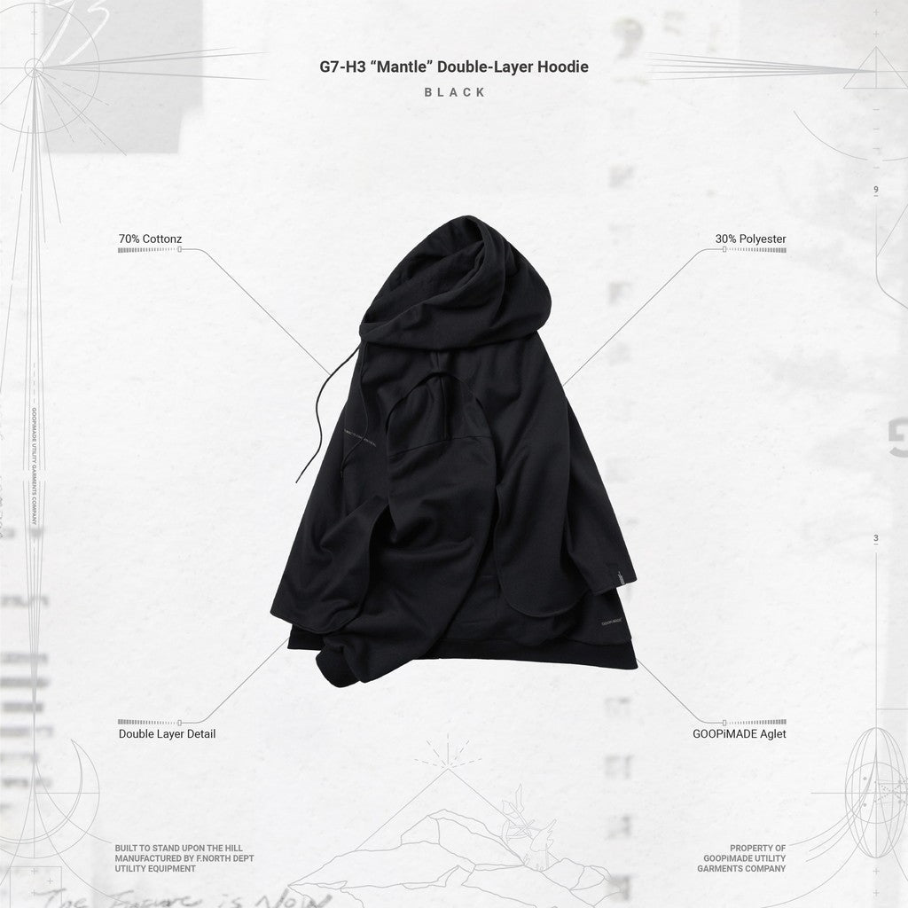 G7-H3 「Ｍantle」 Double-Layer Hoodie #BLACK [GOOPI-23AW-JAN-03]