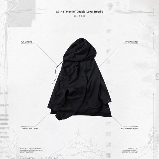 G7-H3 "Mantle" Double-Layer Hoodie #BLACK [GOOPI-23AW-JAN-03]