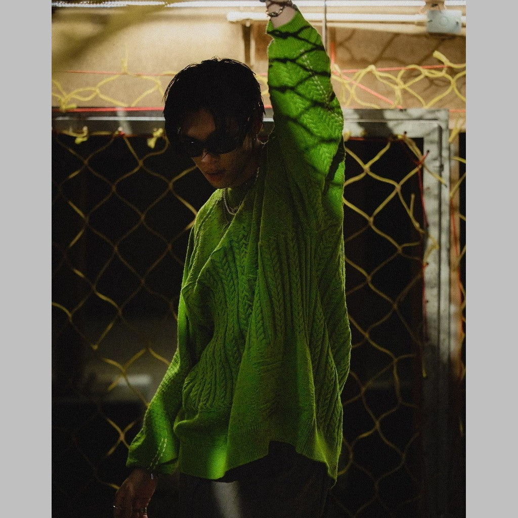 「8SE-03K」 Montage Splicing Knit Sweater #NEON [GOOPI-24AW-DEC-05]