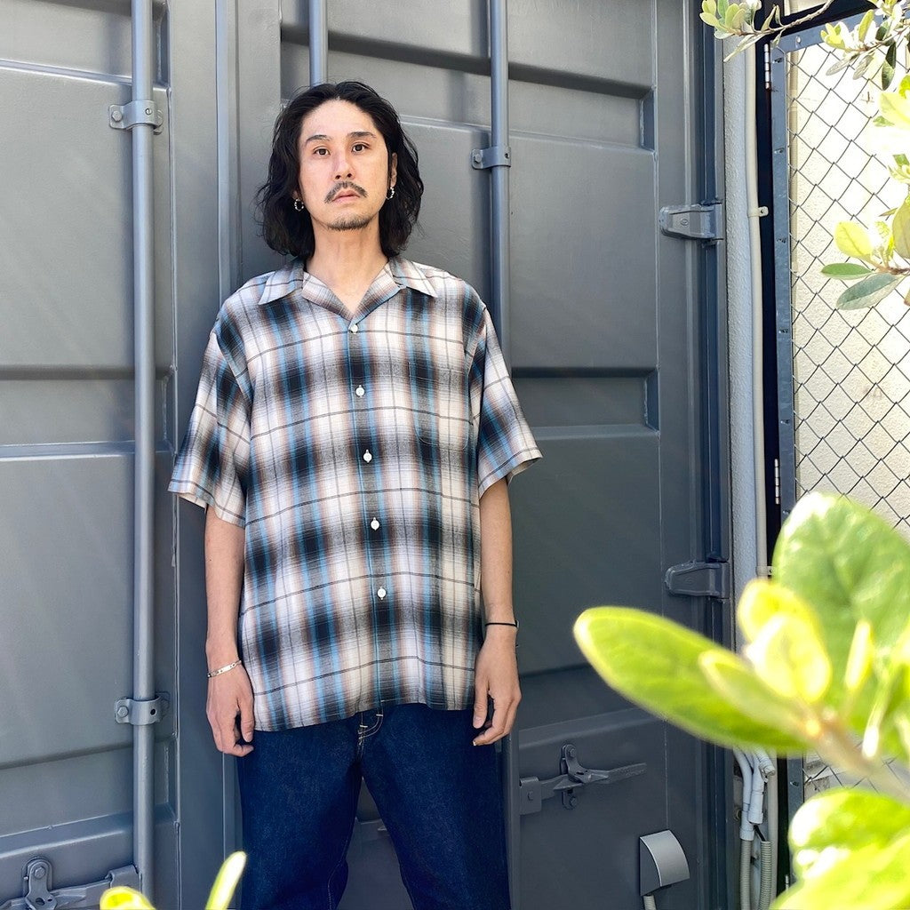 OMBRE CHECK OPEN COLLAR SHIRT S/S -TYPE 2- #BROWN [24SS-WMS-OC11]