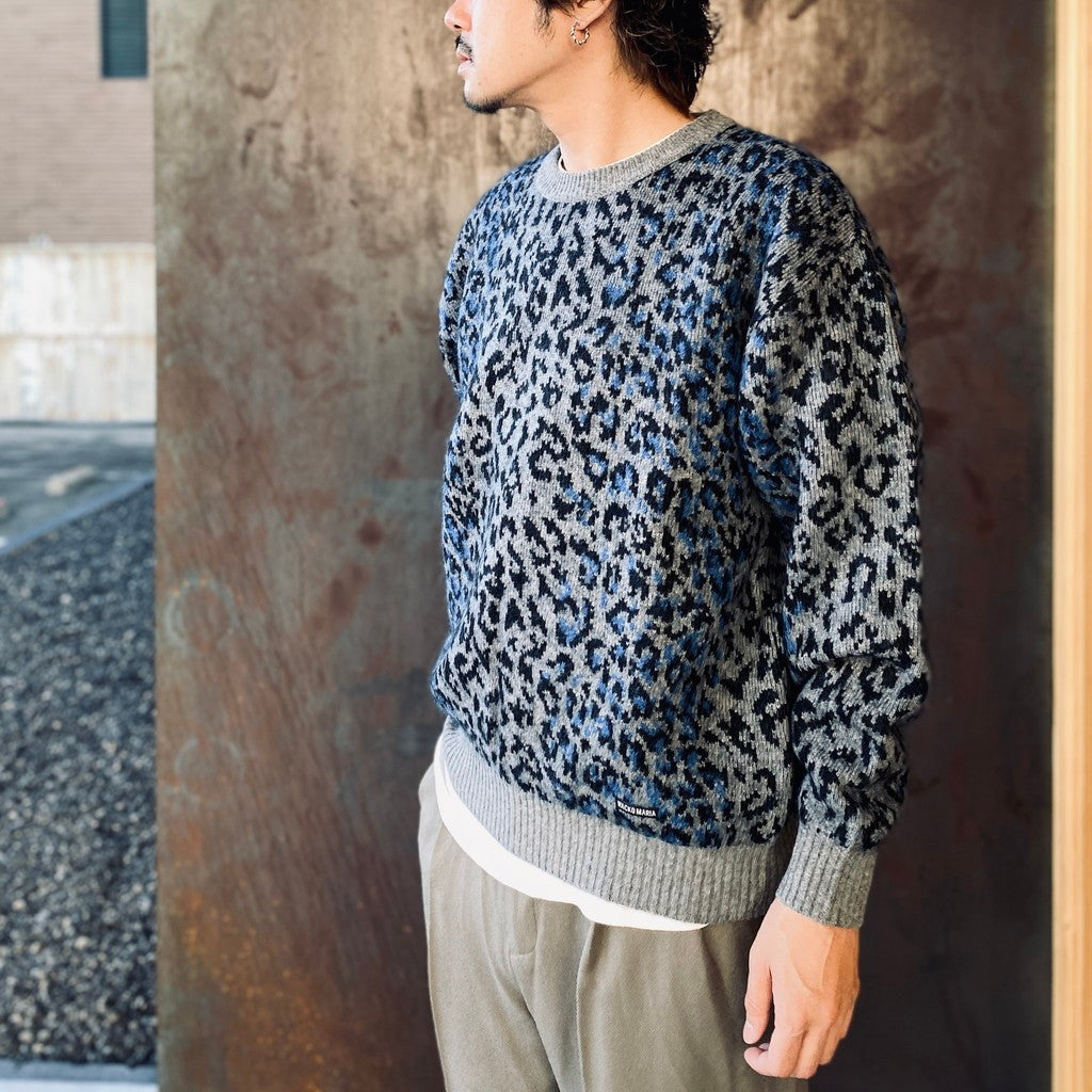 LEOPARD MOHAIR CREW NECK SWEATER #GRAY [25FW-WMK-KN07]