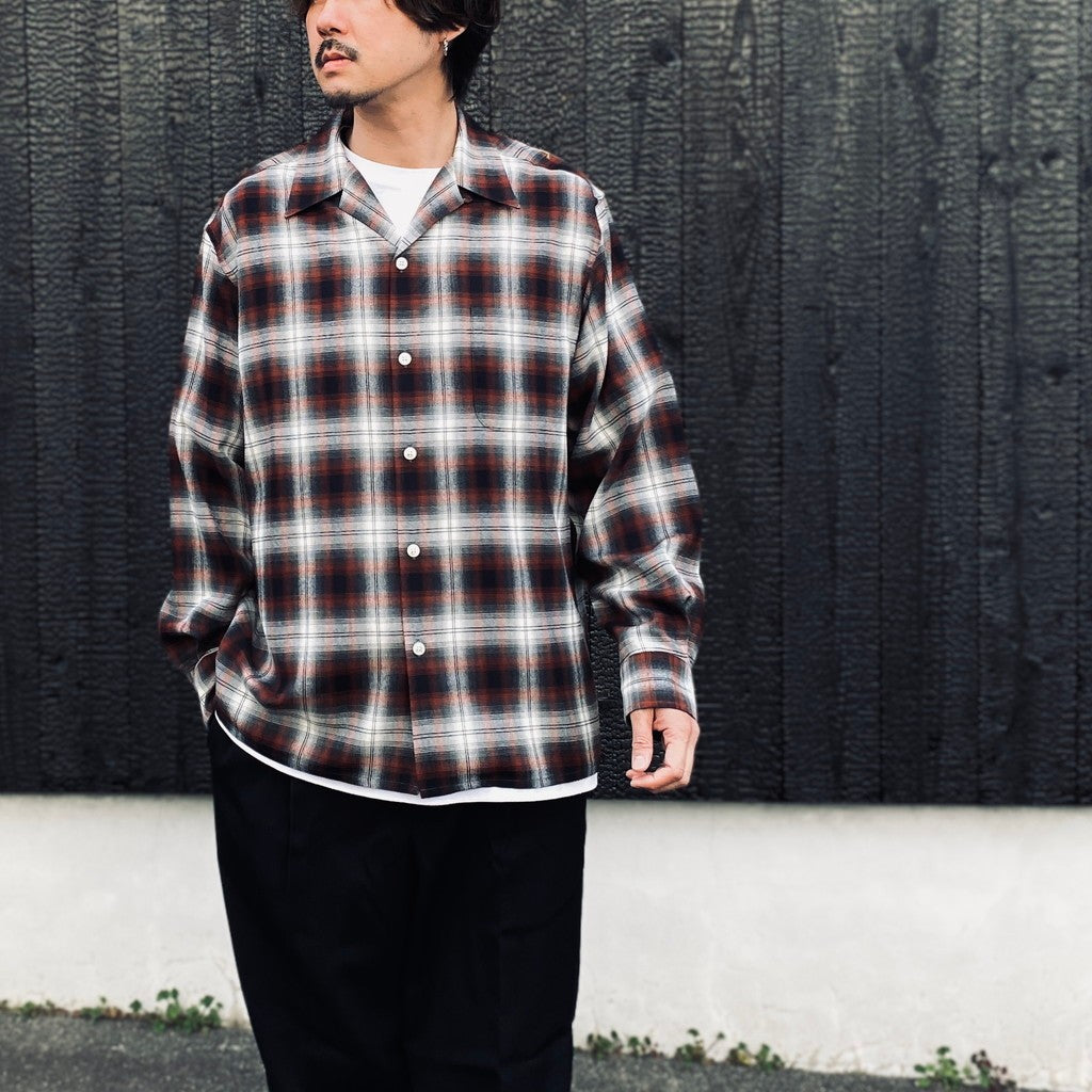 OMBRE CHECK OPEN COLLAR SHIRT L/S ( TYPE-1 ) #BROWN [26SS-WMS-OC11]