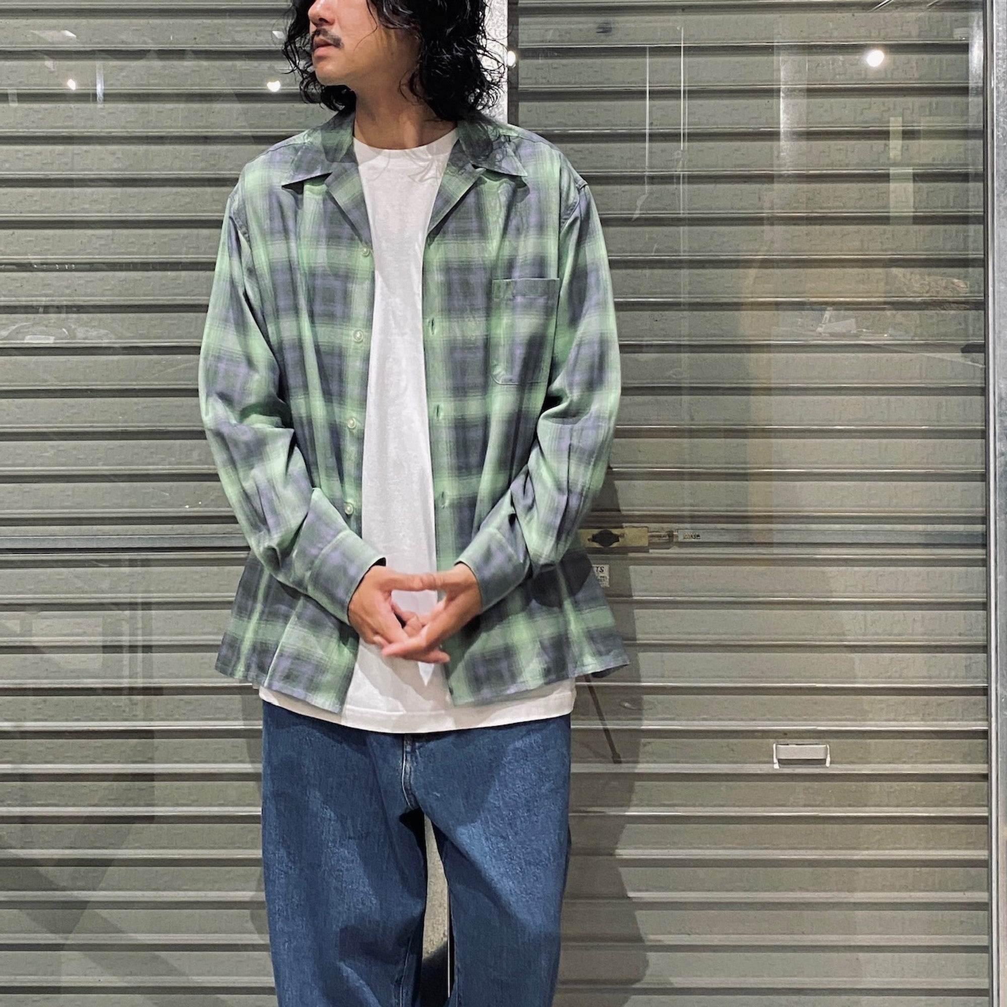 OMBRE CHECK OPEN COLLAR SHIRT L/S (TYPE-2) #GREEN [24FW-WMS-OC02]