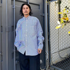 TECH BUTTON DOWN SHIRT L/S STRIPE #NAVY [BE-80024]