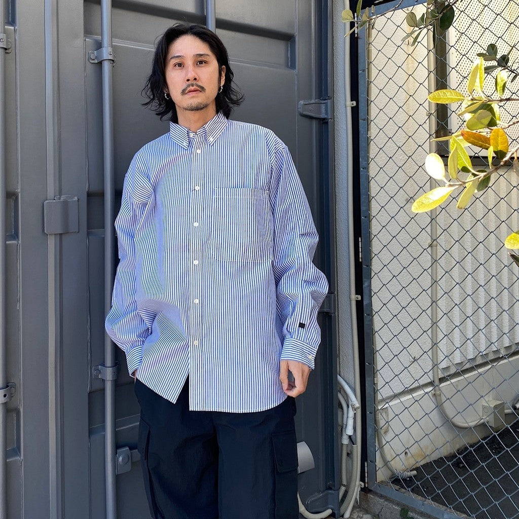 TECH BUTTON DOWN SHIRT L/S STRIPE #NAVY [BE-80024]