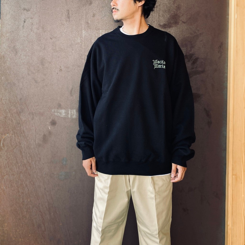 WASHED MIDDLE WEIGHT CREW NECK SWEAT SHIRT ( TYPE-3 ) #BLACK/GREEN [26FWE-WMC-SS05]