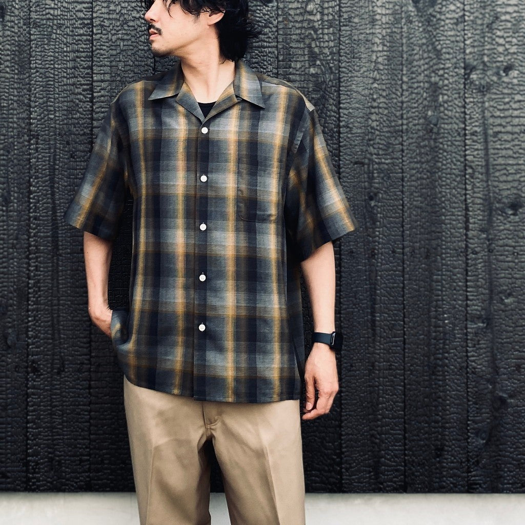 OMBRE CHECK OPEN COLLAR SHIRT S/S ( TYPE-1 ) #GRAY [26SS-WMS-OC09]