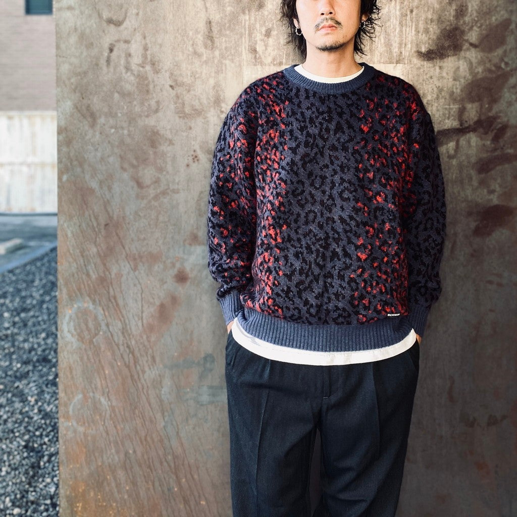LEOPARD MOHAIR CREW NECK SWEATER #NAVY [25FW-WMK-KN07]