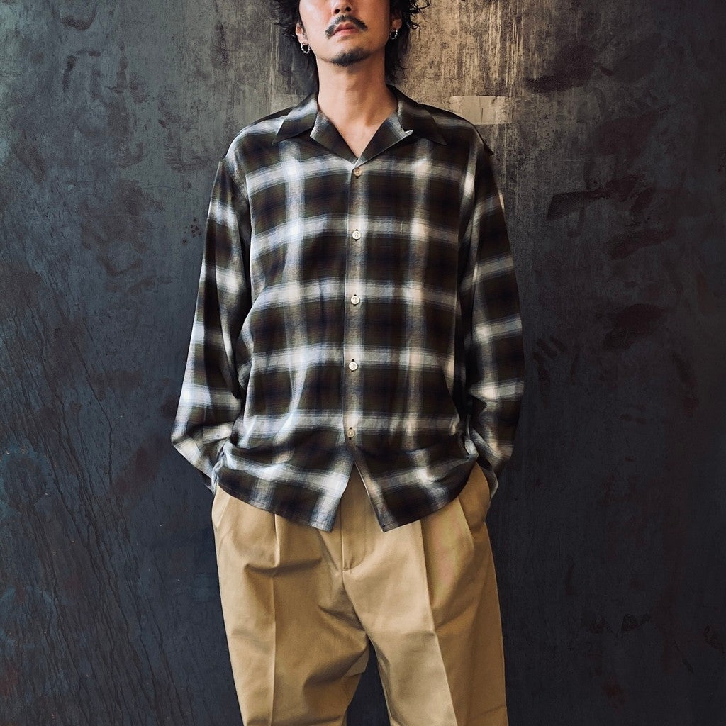 OMBRE CHECK OPEN COLLAR SHIRT L/S ( TYPE-1 ) #KHAKI [25FW-WMS-OC05]