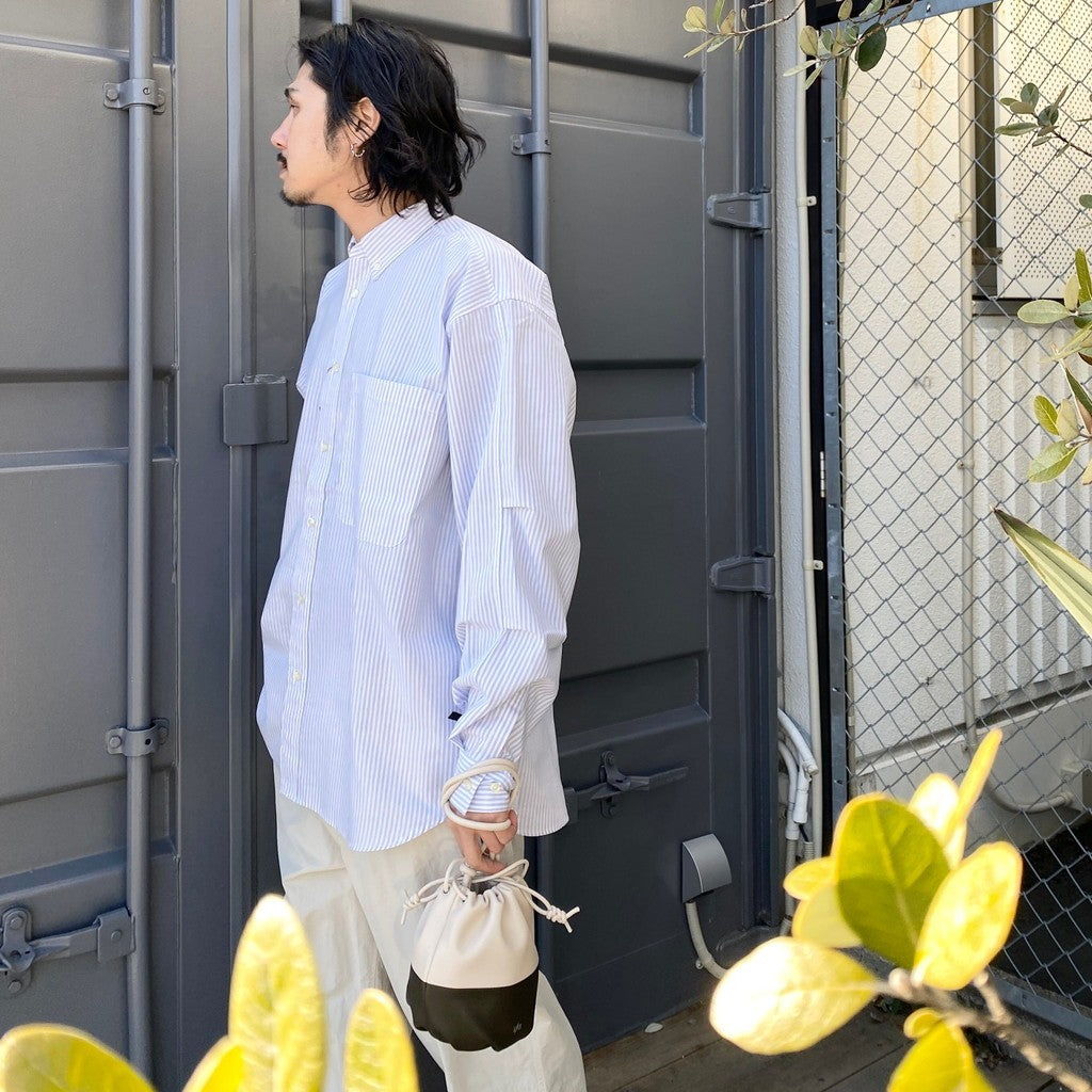 TECH BUTTON DOWN SHIRT L/S STRIPE #GRAY [BE-80024]