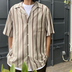 STRIPED OPEN COLLAR SHIRT S/S -TYPE 2- #GRAY [24SS-WMS-OC09]