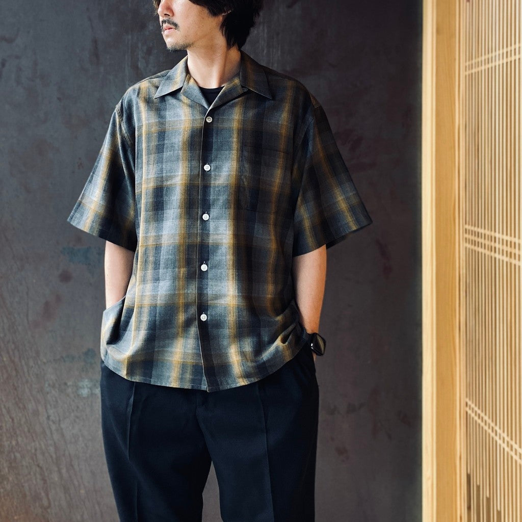 OMBRE CHECK OPEN COLLAR SHIRT S/S ( TYPE-1 ) #GRAY [26SS-WMS-OC09