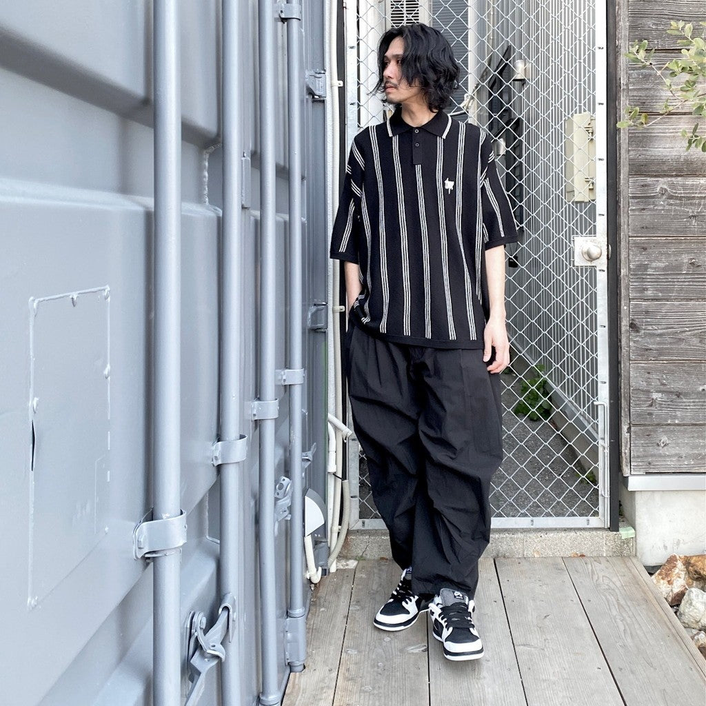 STRIPE KNIT POLO #BLACK [SS24-KN03]