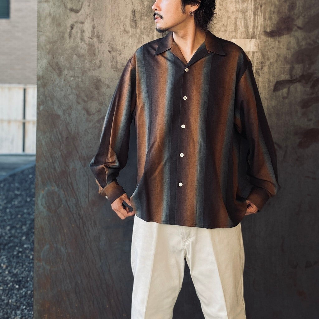 STRIPED OPEN COLLAR SHIRT L/S #BROWN [25FW-WMS-OC07] - cocorozashi