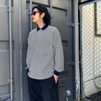 TECH POLO SHIRTS L/S #WHITE/NAVY BORDER [BE-31024]