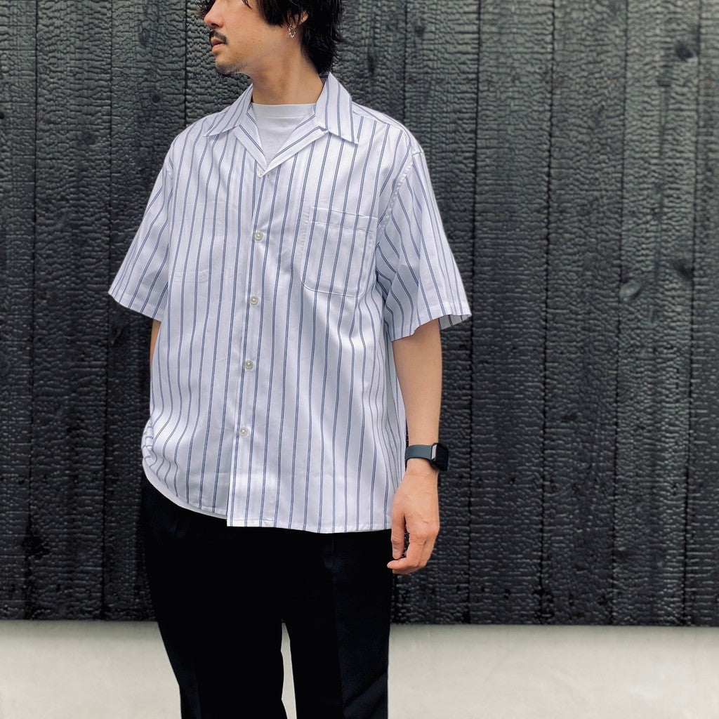 STRIPED OPEN COLLAR SHIRT S/S ( TYPE-2 ) #BLUE [26SS-WMS-OC16]