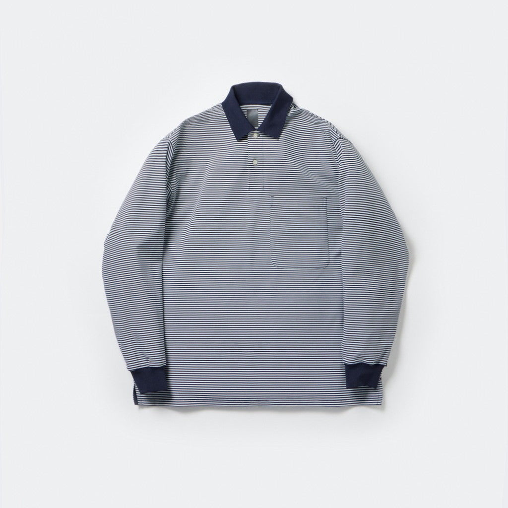 TECH POLO SHIRTS L/S #WHITE/NAVY BORDER [BE-31024]