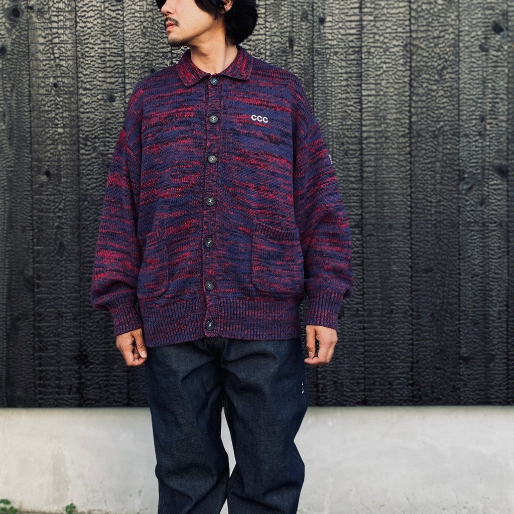 MIX KNIT CATDIGAN WITH BADGE #BLUE×BLACK×RED [CCC-263KN002]