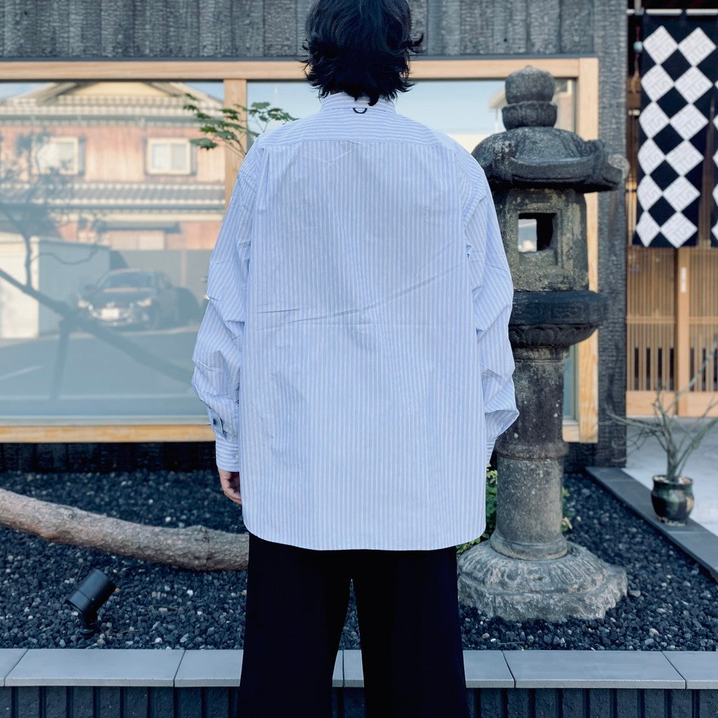 TECH REGULAR COLLAR SHIRT L/S STRIPE #SAX [BE-83026W]