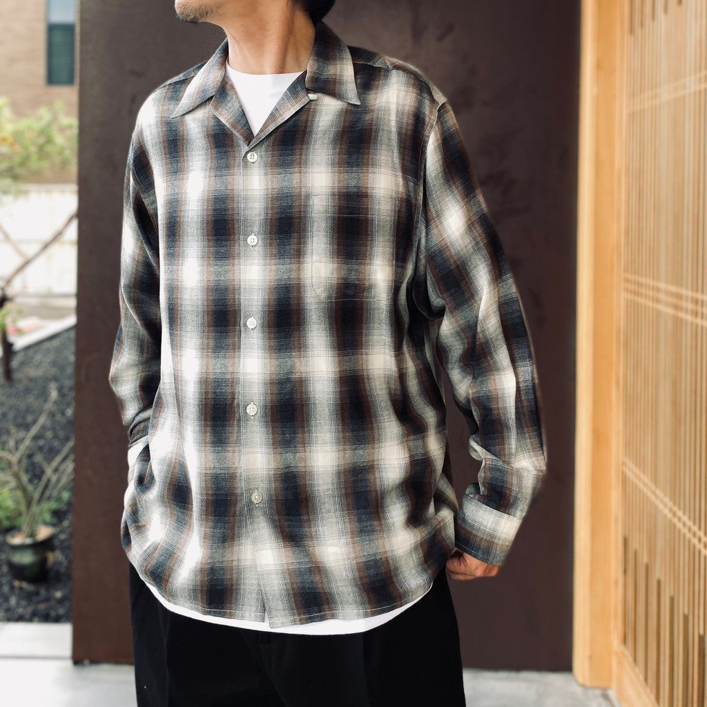 OMBRE CHECK OPEN COLLAR SHIRT L/S ( TYPE-2 ) #BROWN [26FWE-WMS-OC02]