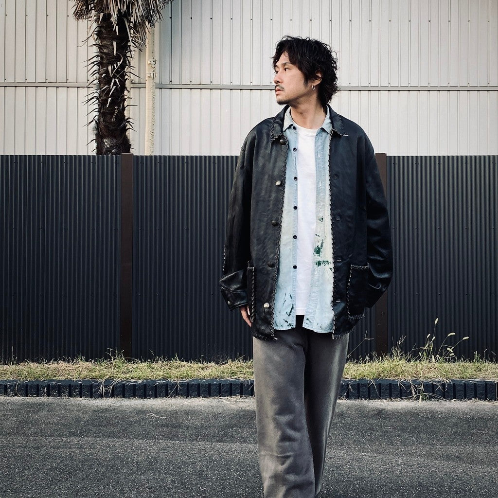 編織皮革連身工作服 #黑色 [BW252-BLC]