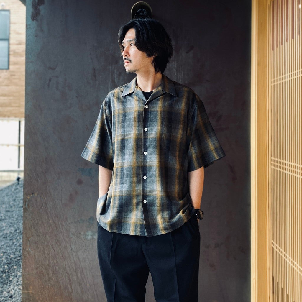 OMBRE CHECK OPEN COLLAR SHIRT S/S ( TYPE-1 ) #GRAY [26SS-WMS-OC09