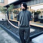 PE JERSEY SHORT SLEEVE HALF ZIP #CHARCOAL [CES29CS21]
