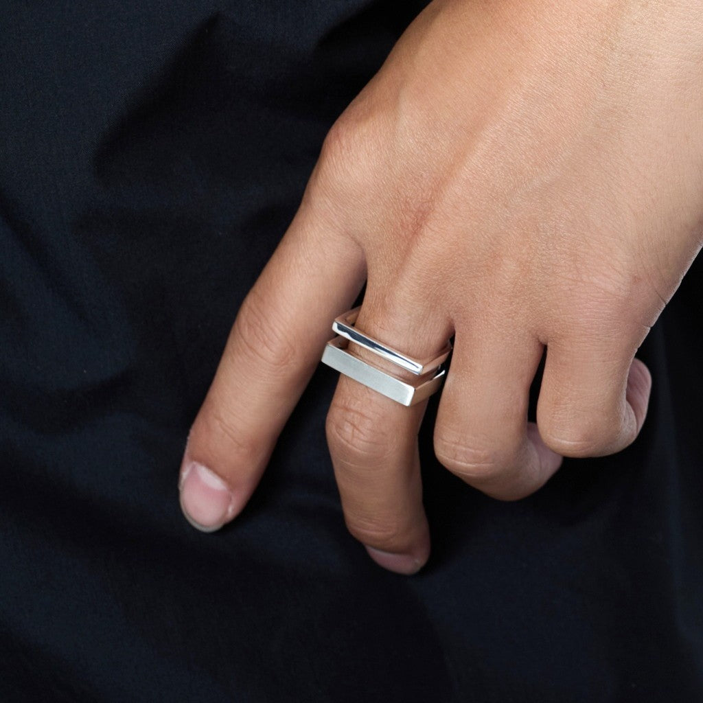 Different Width Ring with Hair Line #SILVER [XOR123]