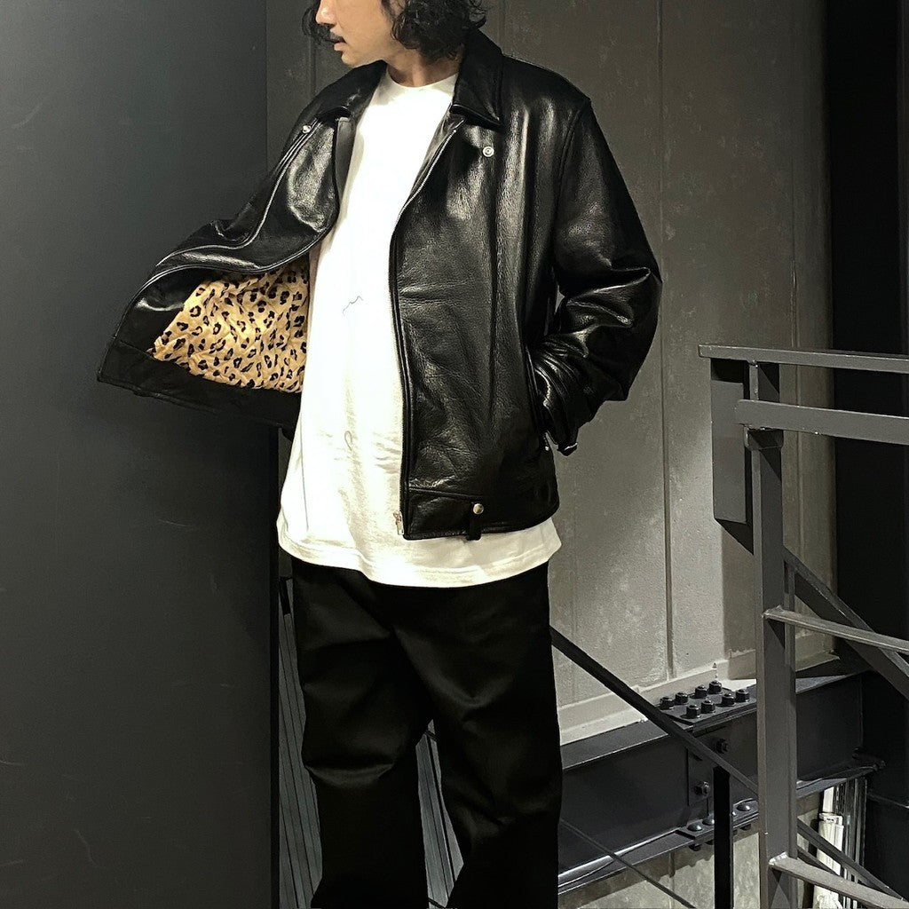 雙排扣皮外套（2 型）#黑色 [24FW-WMO-BL04]