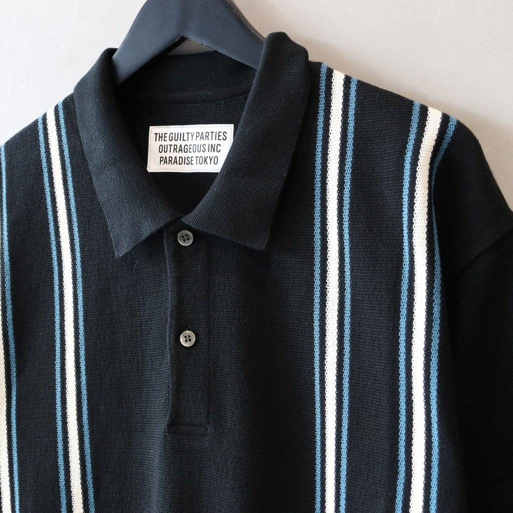 條紋針織 POLO 衫 #黑色 [24SS-WMK-KN12]