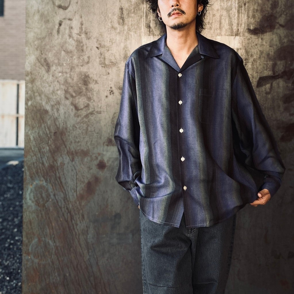STRIPED OPEN COLLAR SHIRT L/S #PURPLE [25FW-WMS-OC07]