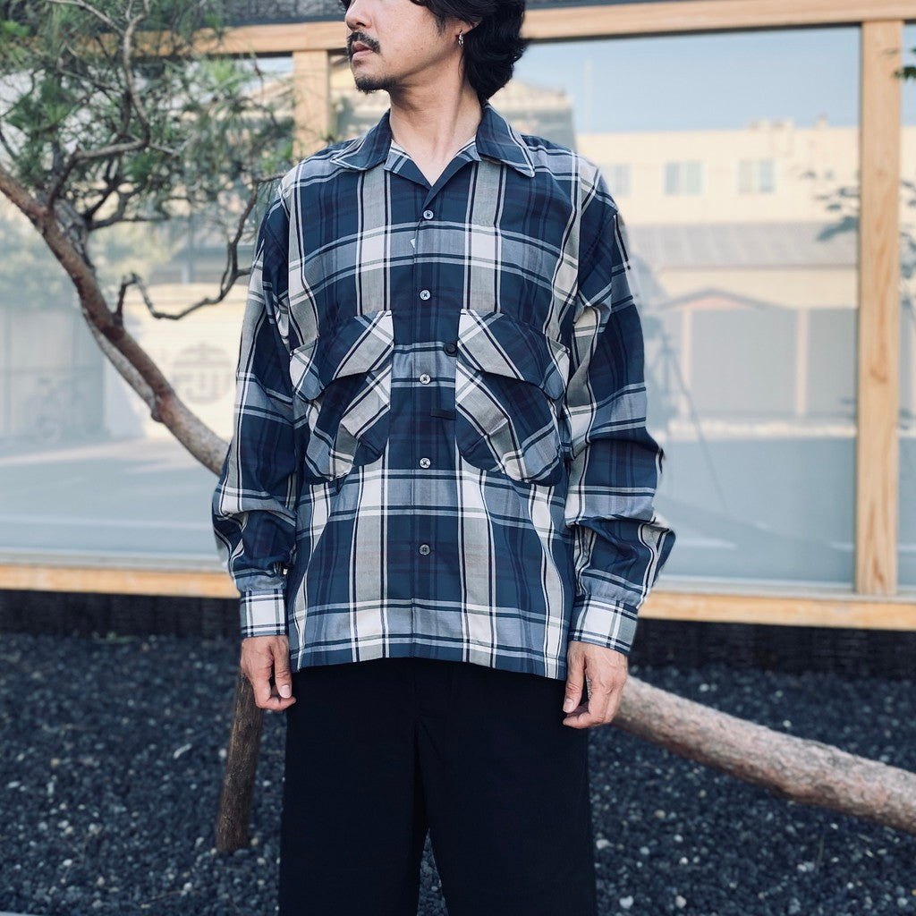 TECH SPORTS OPEN COLLAR SHIRT L/S BIG TARTAN #NAVY [BE-81026W]