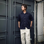 條紋開領襯衫 短袖（TYPE-2）#海軍藍 [25SS-WMS-OC04]