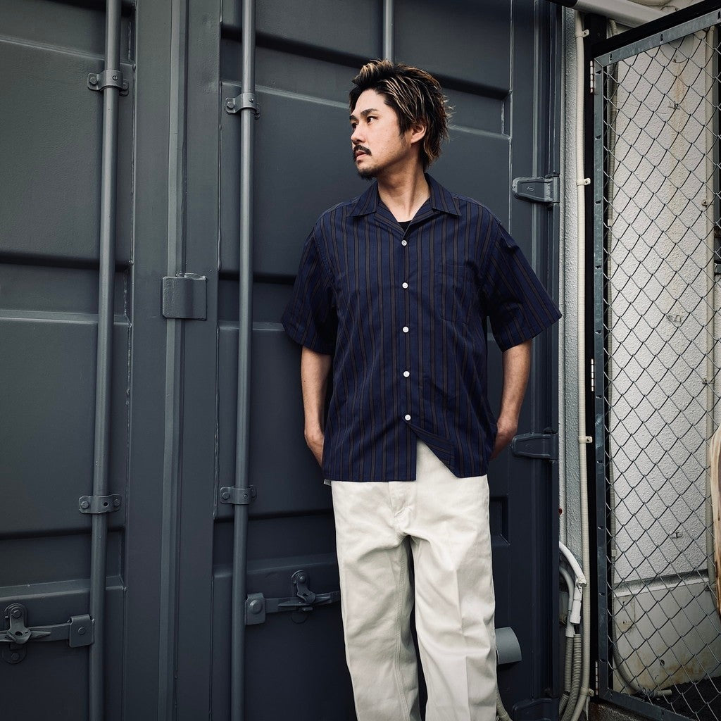 條紋開領襯衫 短袖（TYPE-2）#海軍藍 [25SS-WMS-OC04]