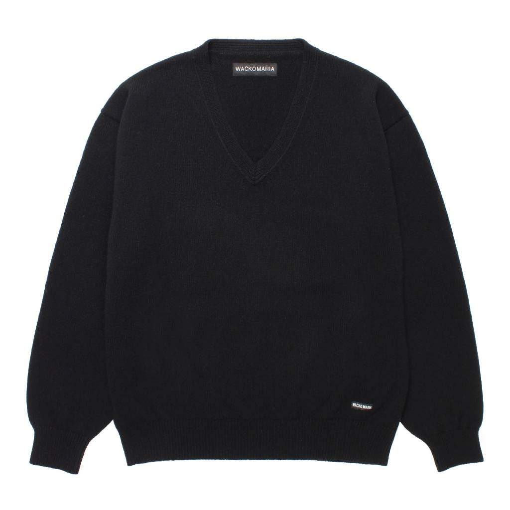 V NECK SWEATER #BLACK [25FW-WMK-KN09]
