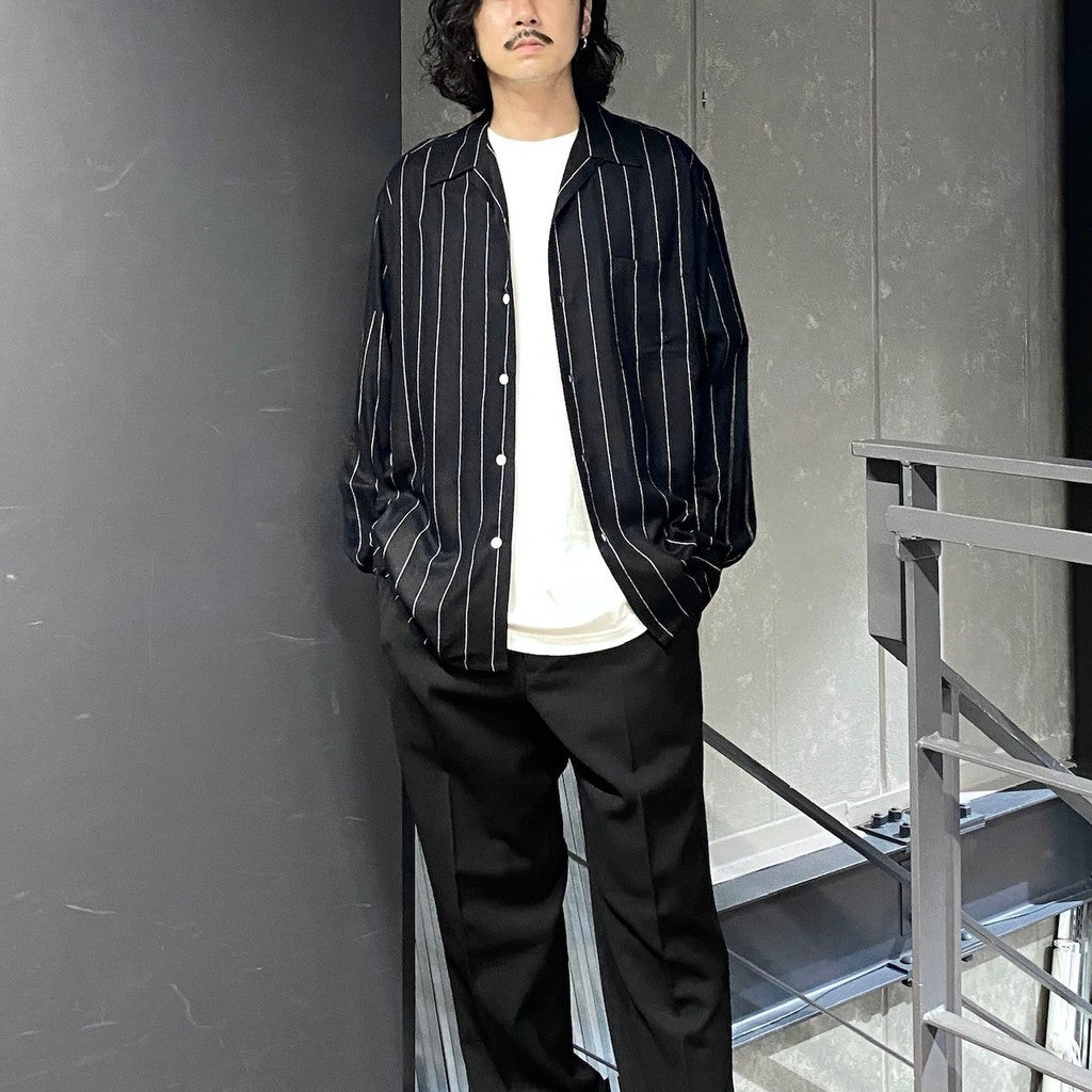 條紋開領長袖襯衫（TYPE-2）#黑色 [24FW-WMS-OC06]