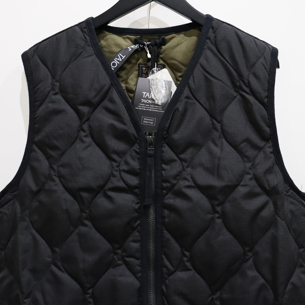 MILITARY W-ZIP V NECK DOWN VEST #BLACK [TAION-001ZML-1]