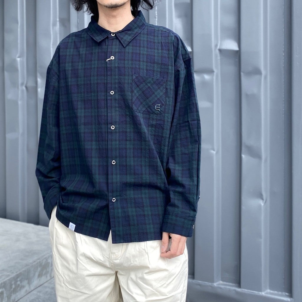 泡泡紗格子長袖襯衫#GREEN [24SS-S01]