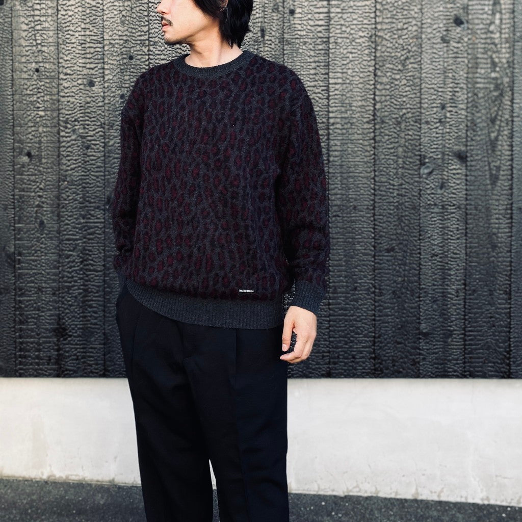 LEOPARD MOHAIR JACQUARD CREW NECK SWEATER #CHARCOAL [26FW-WMK-KN16]